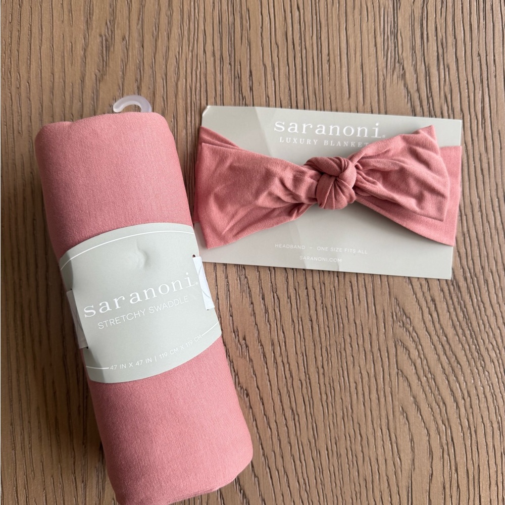 Saranoni Dusty Rose Swaddle and Headband Set
